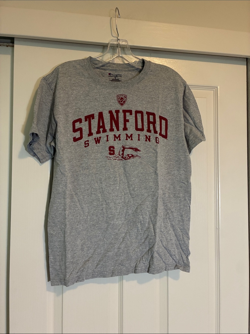 Vintage Y2K  Champion Gray Stanford Swimming Graphic Tee with Cardinal Print